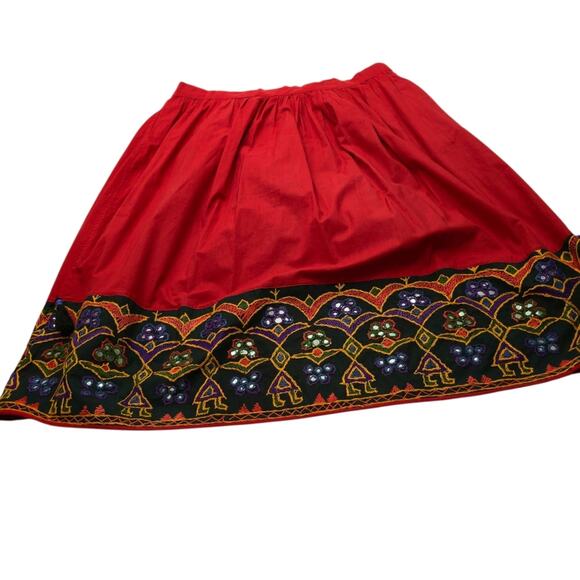 Handcrafted Red Gypsy Kutchi Hand Embroidered Mirrow Imag Ethnic Maxi Skirt XL - Picture 3 of 13